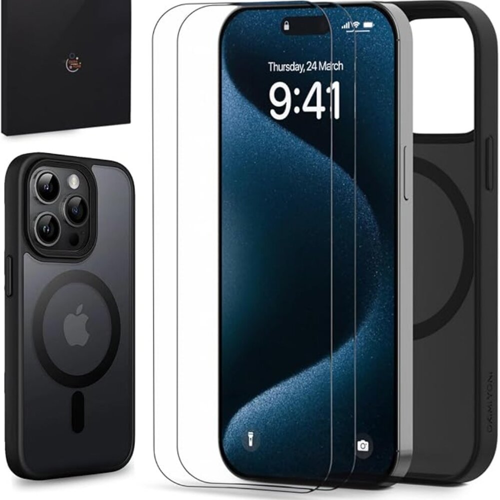 OKIMI YONI iPhone 15 Pro Case | MagSafe | Shockproof Black Full-Body Cover